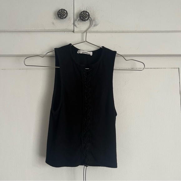 Joah Brown Lace Up Crop Tank - Black - Picture 1 of 8